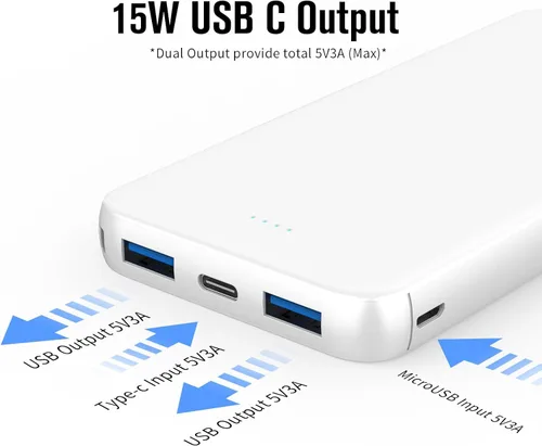 Vista 3 de Cargador portátil de 10000 mAh, banco de energía de 5V/3A con carga rápida USB-C de entrada/salida, batería externa compatible con iPhone