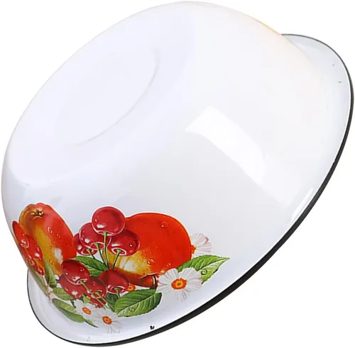 Vista 6 de LUOZZY Cuenca esmaltada Cocina Restaurante Tazón de sopa Cuenco Vintage Ensalada Enamelware (25CM, Fresa)