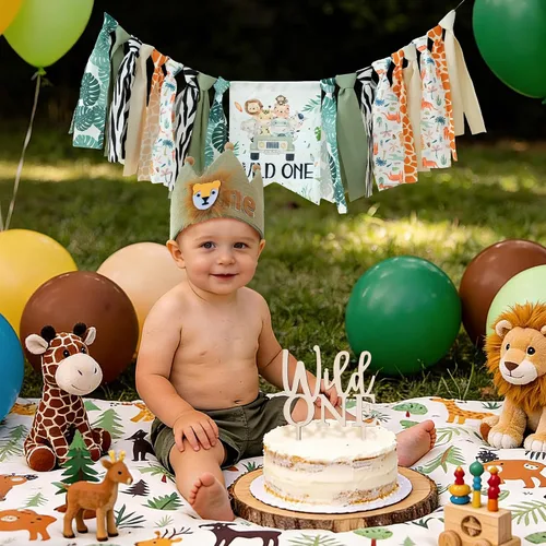 Vista 2 de Wild One - Decoración de cumpleaños para niño de la primera silla alta para 1 año Verde Uno