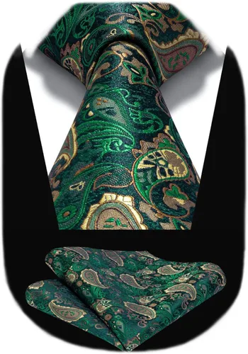Vista 188 de HISDERN Corbatas para hombre, corbata de cachemira y bolsillo cuadrado tejido clásico floral para hombre, corbata de fiesta de boda