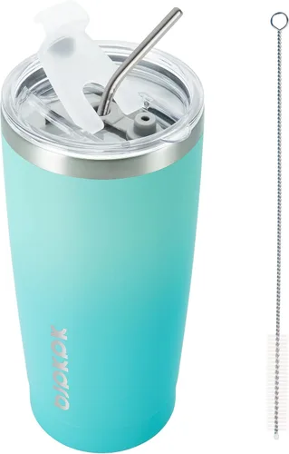 Vista 14 de BJPKPK Vaso térmico negro con tapa y pajita, de acero inoxidable, de 20 onzas, para café Pintura de caucho negro