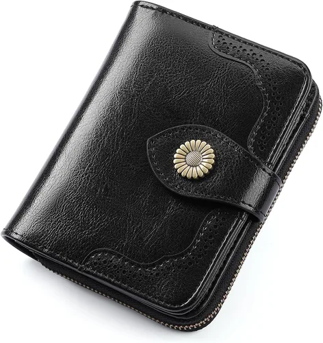 Vista 14 de SENDEFN Carteras pequeñas para mujer, con bloqueo RFID, de cuero, plegable, tarjetero con ventana de identificación