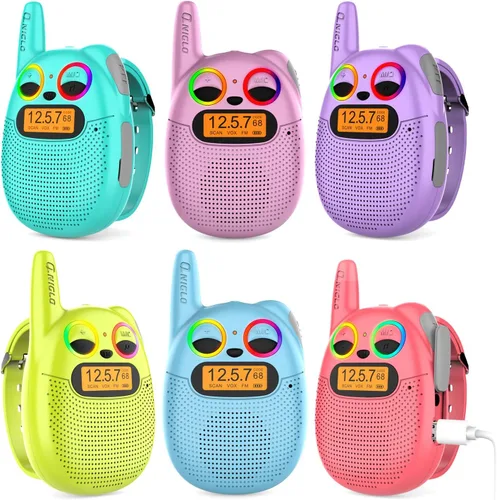 Vista 10 de Qniglo Walkie Talkies para niños recargables, paquete de 2 unidades, juguetes de regalo de Navidad y cumpleaños para niños de 3 a 12 años