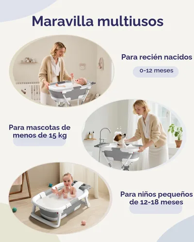 Vista 6 de AVIDOR Bañera de bebé 2 en 1 con soporte para recién nacidos y bebés, bañera plegable para bebés, regalos de baby shower para nuevos padres, gris