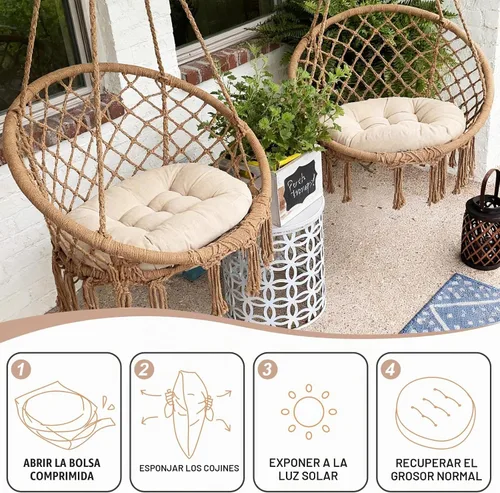 Vista 9 de Tiita Cojín de suelo de 22 pulgadas, cojín redondo para silla de exterior Redondo beige