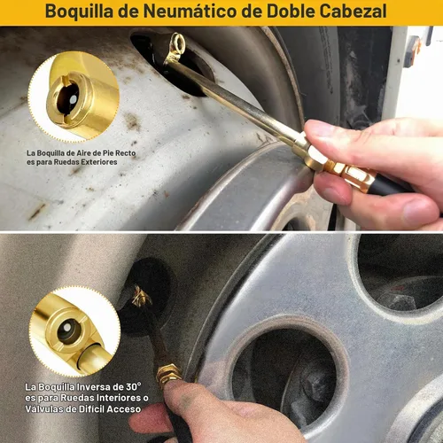 Vista 6 de GODESON Mandril de Aire de Doble Cabezal para Trabajo Pesado, Mandril de Neumático de Bola Cerrada con NPT Hembra de 1/4 Pulgada y Dos Conectores