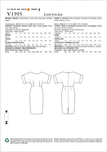 Vista 2 de McCall's V1595E5 Easy - Patrón de costura para mujer, tallas 14-22, color blanco