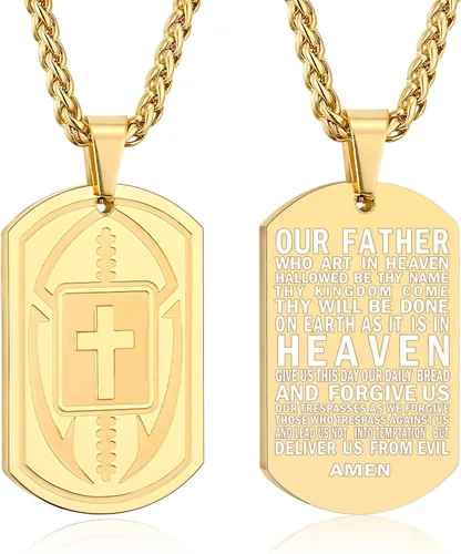 Vista 16 de Collar de cruz de versículo bíblico de fútbol para hombres, regalo religioso de acero inoxidable, joyería deportiva de fútbol, regalos de Pascua