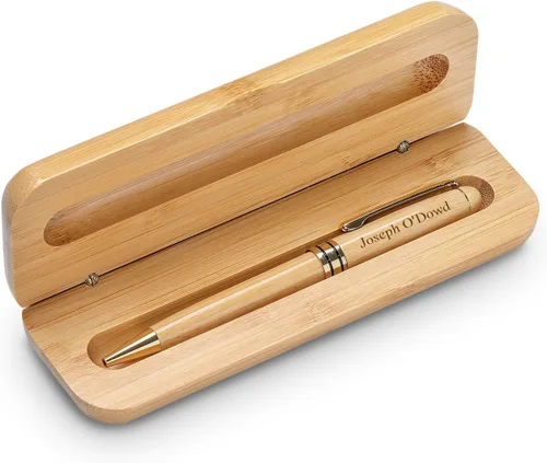 Vista 3 de Executive Gift Shoppe Juego de bolígrafo y estuche de madera de bambú personalizado con grabado personalizado