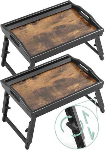 Vista 9 de Mesa Bandeja para Cama Bandejas de Desayuno Bandeja de Servir Altura Ajustable para Comer Cama de Bambú Laptop Plegable Patas con Asas y Soportes