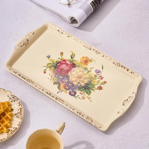 Vista 5 de YOLIFE Bandeja decorativa de cerámica floral para fiesta de té, 13.5 x 7.5 pulgadas