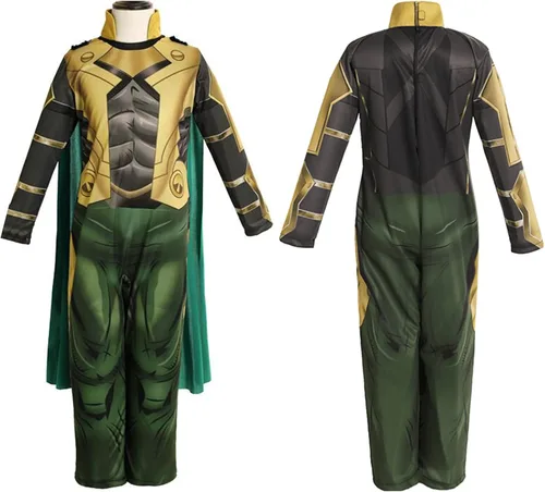 Vista 5 de Disfraz de Loki para niños, disfraz de Halloween, con casco, para niños y niñas de 3 a 14 años