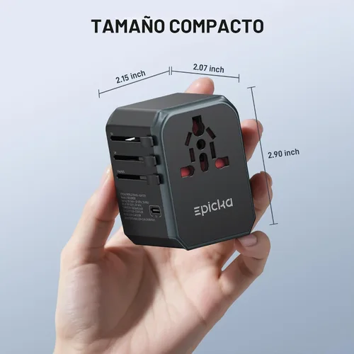 Vista 5 de EPICKA Adaptador de viaje universal, adaptador de enchufe de viaje europeo (no un convertidor de voltaje), adaptador de corriente internacional Gris