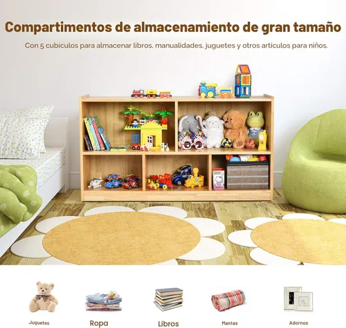 Vista 7 de Costzon Estantería de 2 estantes para niños, organizador de almacenamiento de juguetes de madera para libros y juguetes, estantería Montessori de 5