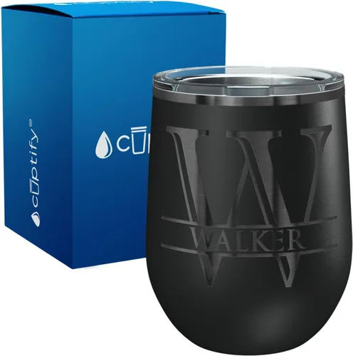 Vista 73 de Vaso personalizado de regalo de cumpleaños para mujeres y hombres, con monograma de escritura dividida, inicial y nombre grabado en negro, taza