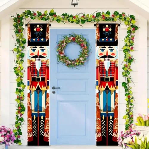 Vista 14 de BlissYard Estandartes de Porche Navideños de Cascanueces 12×71 Pulgadas Hola Invierno Feliz Navidad Decoraciones de Puerta Estandarte de Soldado