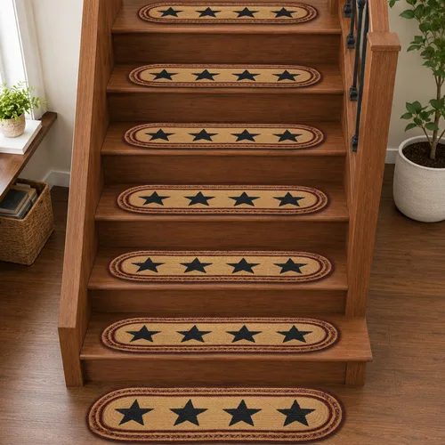 Vista 5 de Americana Primitive Flooring - Potomac Tan Stencil Stars Oval Yute Stair Tread