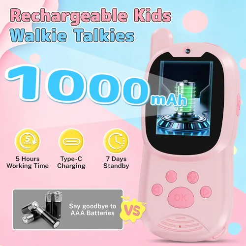 Vista 6 de Walkie Talkies de video para niños con cámara, paquete de 2 juguetes Walkie-Talkie recargables para niños y niñas de 3 a 12 años, regalos