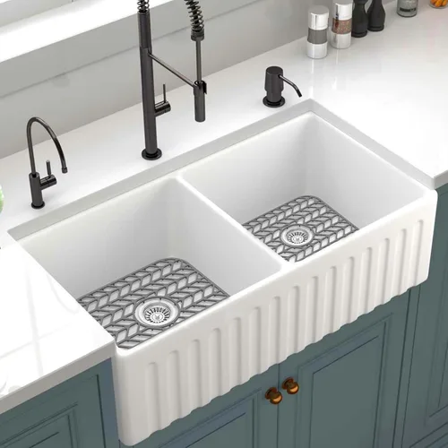 Vista 6 de GUUKIN Protectores de fregadero para fregadero de cocina, 12.25" x 11.5" rejilla plegable antideslizante de silicona para el fondo de fregaderos