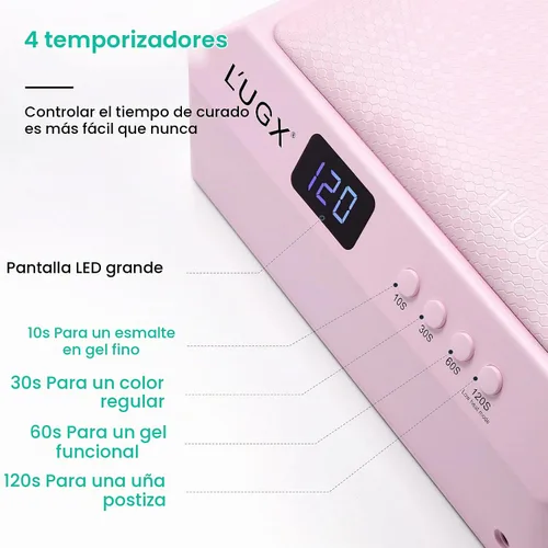 Vista 7 de L'UGX Lámpara de uñas profesional para secadora de esmalte de gel de 72 W, luces LED UV con almohada para reposabrazos y bandeja retráctil, perfecta