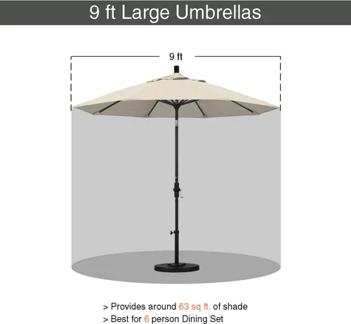 Vista 5 de California Umbrella Paraguas redondo de aluminio de 9 pies, manivela elevadora, botón de inclinación, poste negro, olefina beige antiguo