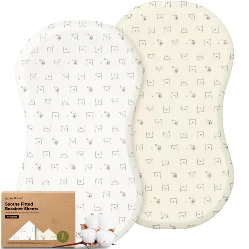 Vista 22 de Paquete de 2 sábanas orgánicas para cuna para niños, niñas, sábana bajera (lino azul) 100% Cotton Bassinet Mattress Sheets, Compatible with Halo