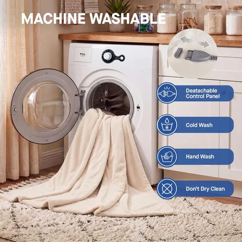 Vista 7 de Sealy - Manta eléctrica térmica tamaño 50"x60", manta eléctrica de franela doble suave con 6 niveles de calor y apagado automático de 2-10 horas