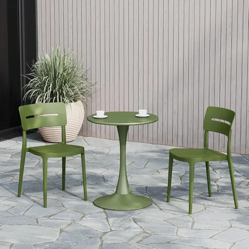 Vista 10 de WestinTrends Playa - Juego de 2 sillas de comedor de plástico apilables modernas para exteriores, color arena
