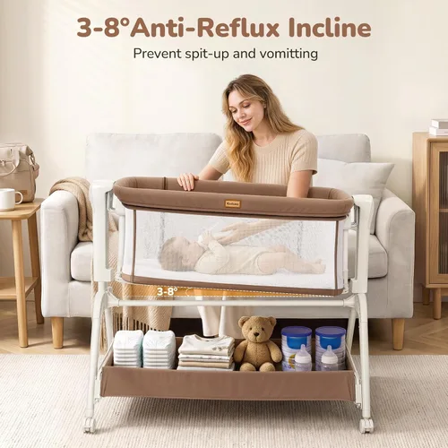 Vista 2 de Ezebaby Rocking Baby Bassinet Bedside Sleeper: 3-in-1 Bedside Bassinet for Baby - Breathable Full-Mesh Crib with Mattress 6 Height Adjustable with