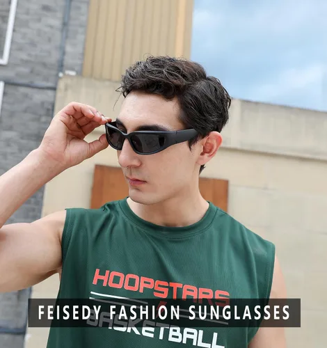 Vista 2 de FEISEDY Y2K - Gafas de sol futuristas, ovaladas, envolventes alrededor de los años 90, montura gruesa, vintage, para hombres y mujeres, B2951