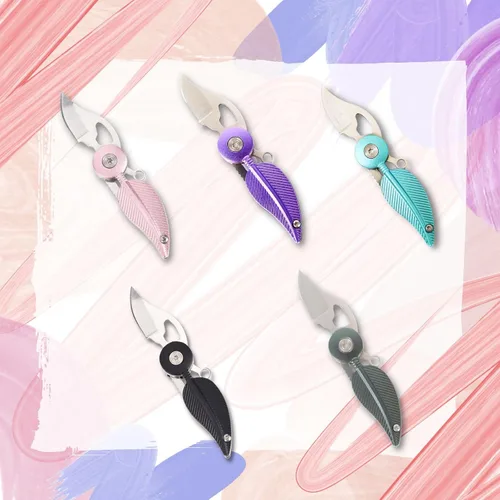 Vista 4 de Mini cuchillo de bolsillo para mujer con cadena, gadget genial, cuchillo Edc, lindo accesorio para llaves (negro)