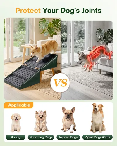 Vista 5 de Escaleras plegables para perros pequeños y otomana de piel sintética Verde oliva