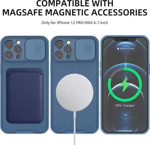 Vista 3 de Funda para iPhone 12 Pro Max, compatible con MagSafe, funda magnética delgada protectora a prueba de golpes, color azul