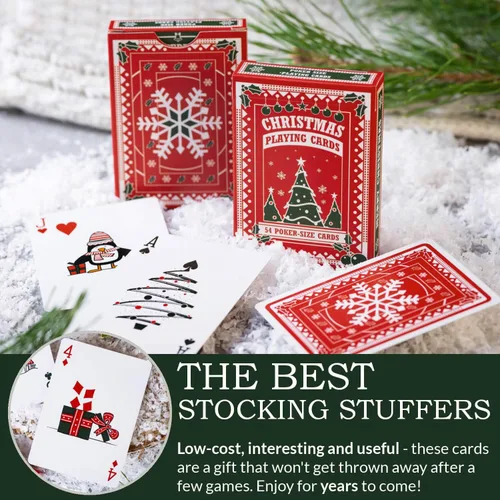 Vista 4 de Naipes de Navidad, bonitos diseños para diversión familiar con libro electrónico de juegos de cartas gratis. Gran regalo de relleno de calcetines