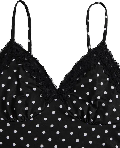 Vista 3 de SOLY HUX Tops tipo babydoll a rayas con encaje Y2K para mujer Negro (Black Polka Dots)