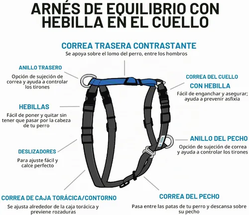 Vista 2 de Arnés Blue-9 con Hebilla para Cuello, Ajuste Completamente Personalizable, Arnés Antijalón, Ideal para Entrenamiento y Obediencia de Perros Azul