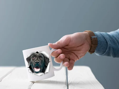 Vista 4 de Bonita taza de café negra con diseño de labrador para perro, divertida taza de café de cerámica, regalo perfecto para amantes de los perros, bonita