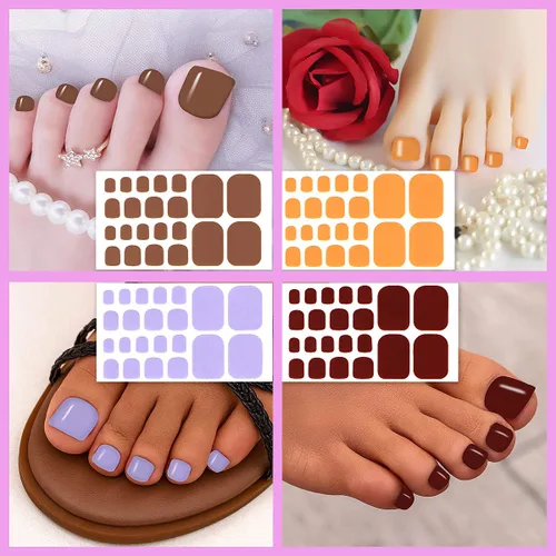 Vista 7 de 20 hojas de tiras de esmalte de uñas de los pies para mujer, calcomanías de color sólido para uñas de los pies, envolturas completas para niñas