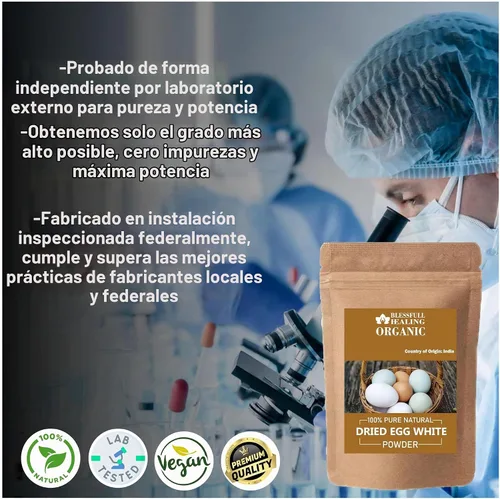 Vista 3 de Blessfull Healing Polvo de clara de huevo seca orgánica 100% pura y natural, 3.52 onzas
