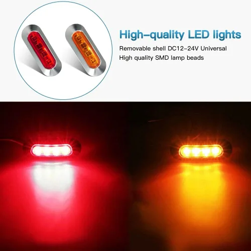 Vista 5 de ALFU 20 luces indicadoras LED de 10 ámbar+10 rojas DC12V-24V LED de marcador lateral, luces de remolque, lámpara delantera y trasera con bisel