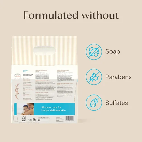 Vista 9 de Aveeno Baby Welcome Little One - Set de regalo para el cuidado de la piel con gel corporal nutritivo y champú, lavado de baño relajante, toallitas