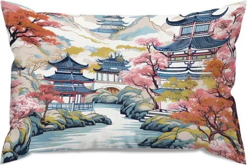 Vista 51 de ArogGeld Funda de almohada blanca con flores chinoiserie, funda de almohada para sofá, diseño floral verde y blanco, funda de almohada de lino A-12