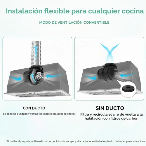 Vista 6 de Campana extractora integrada de 30 pulgadas de 700 CFM para cocina Campana de ventilación de estufa de acero inoxidable con luces LED brillantes