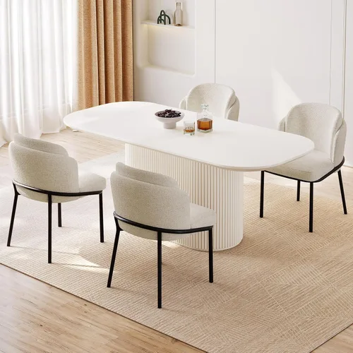 Vista 33 de Mesa de comedor ovalada de 63 pulgadas para 2-6 personas, mesa de cocina negra moderna, mesa de comedor rectangular de lujo, mesa de comedor