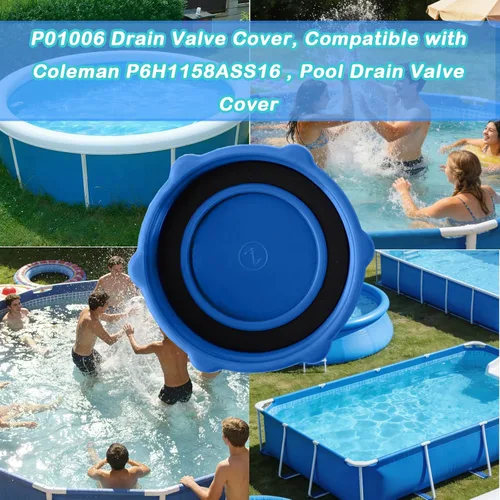 Vista 5 de P01006 - Cubierta de válvula de drenaje compatible con piscinas Coleman P6H1158ASS16 y Bestway, cubierta de válvula de drenaje de piscina, azul