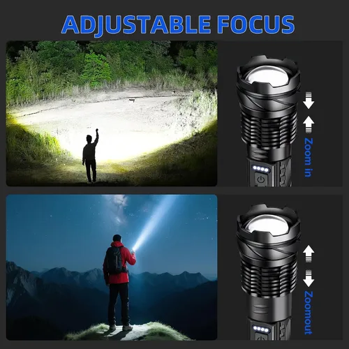 Vista 4 de Linternas Recargables de Alto Lumen, Linterna Recargable de 7 Modos, Linterna LED Súper Brillante con Luz Táctica Ajustable, Linterna de Mano