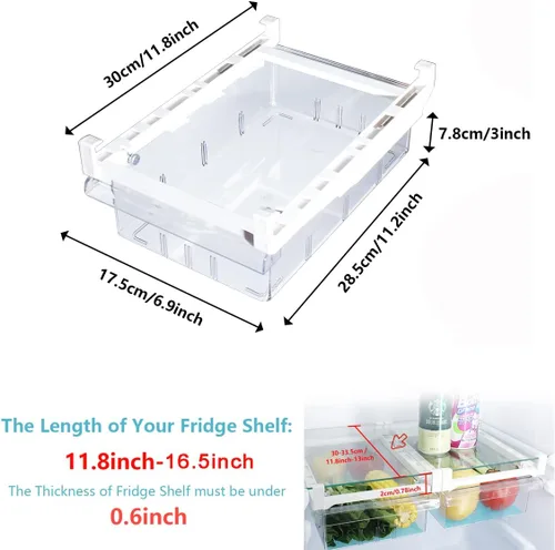 Vista 2 de Farochy Organizadores de Cajones para Refrigerador - Caja de Almacenamiento con Soporte para Huevos para Estante de Nevera para Frutas y Verduras