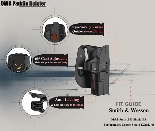 Vista 6 de Funda M&P Shield EZ para S&W M&P 9mm 380 Shield EZ, Smith & Wesson Performance Center M&P Shield EZ 9mm 380, Funda de Transporte Abierto OWB