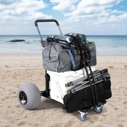 Vista 2 de Carrito de playa plegable para pesca con ruedas de globo de 12 pulgadas para arena todo terreno