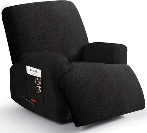 Vista 58 de 3 fundas elásticas para sillas reclinables, fundas de tela de felpa y protectores duraderos de muebles para niños y mascotas (1 plaza, negro)